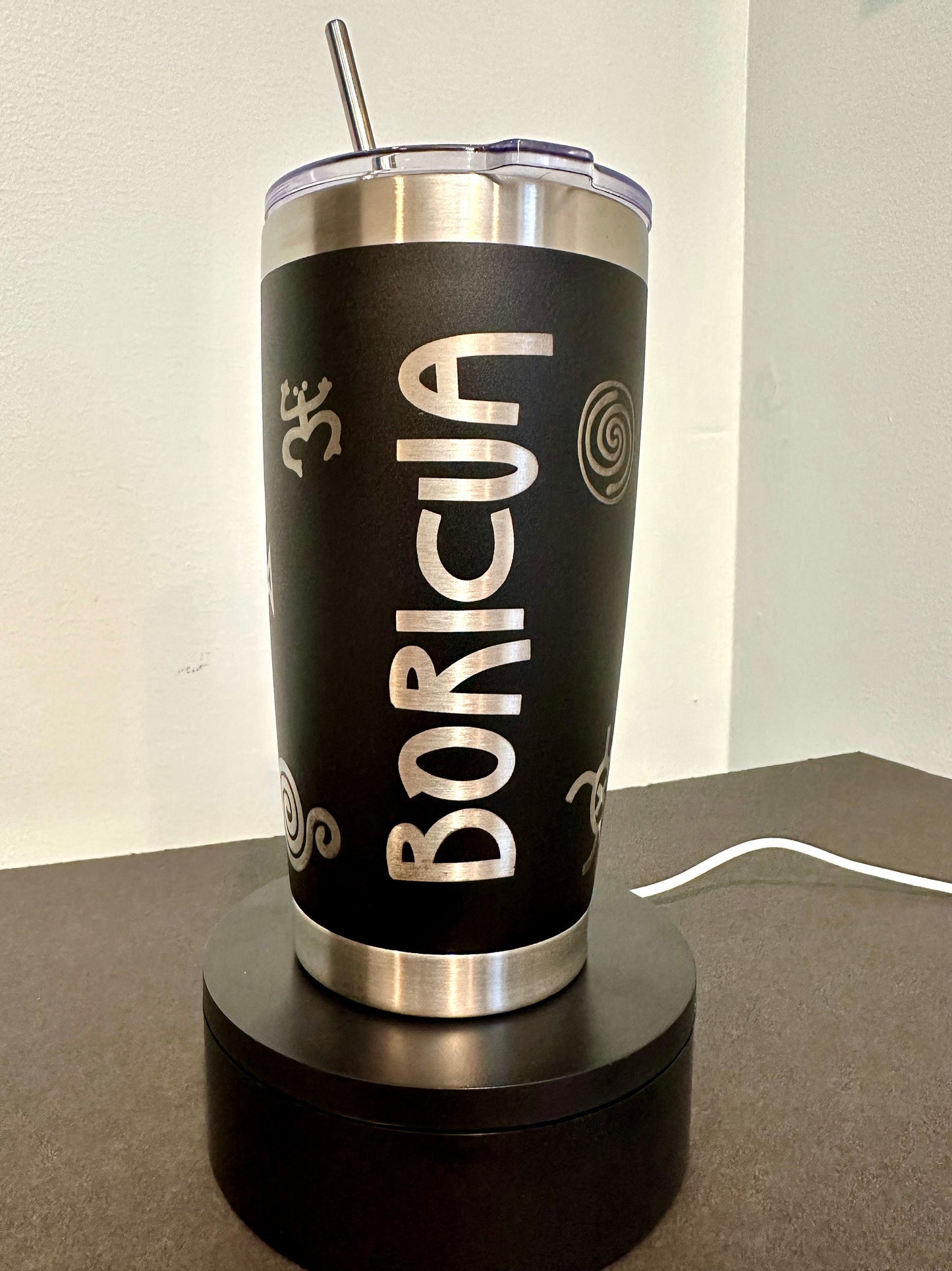 Boricua Tumbler: Laser Engraved Taino Symbols, Puerto Rico Art