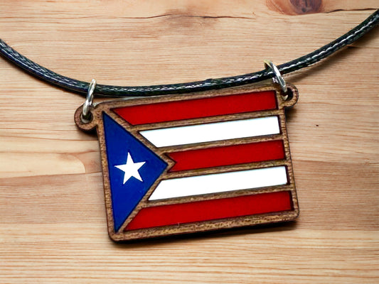 Puerto Rican Flag Pendant: Layered Wood & Acrylic Boricua Necklace