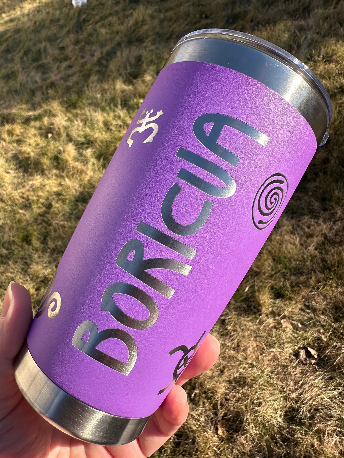 Boricua Tumbler: Laser Engraved Taino Symbols, Puerto Rico Art