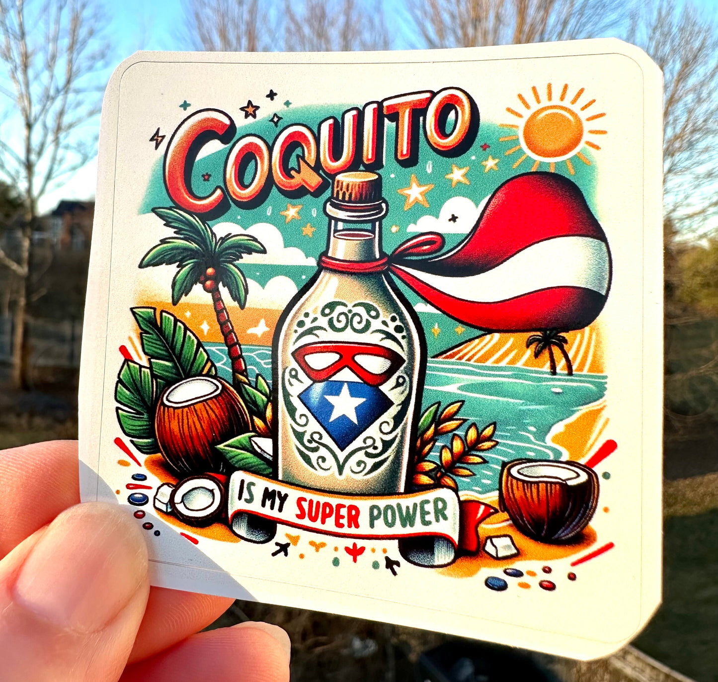 Coquito Superpower Sticker: Puerto Rican Christmas Vinyl Decal