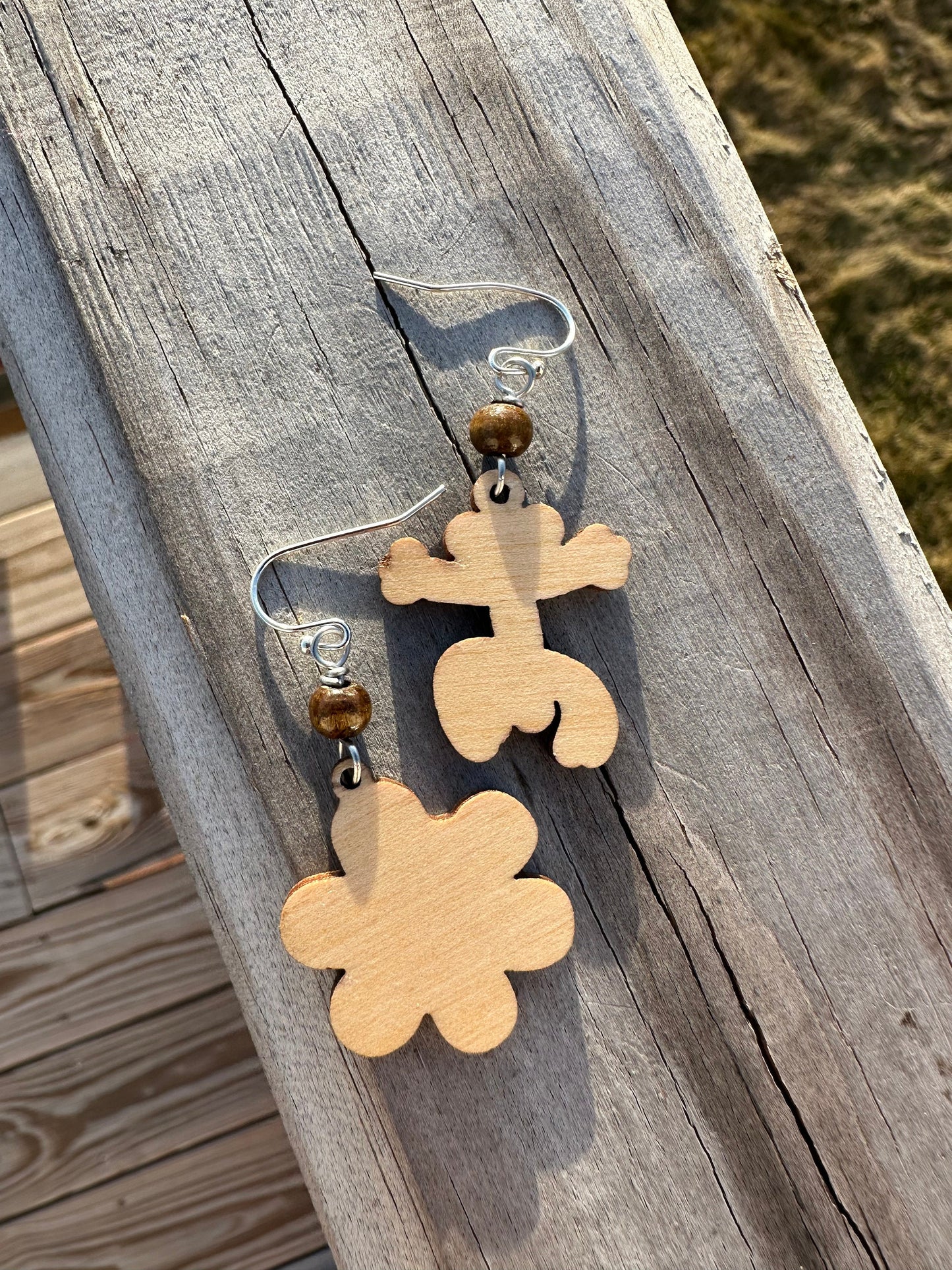 Taino Coqui Sol Dangle Earrings: Puerto Rican Engraved Wood Art
