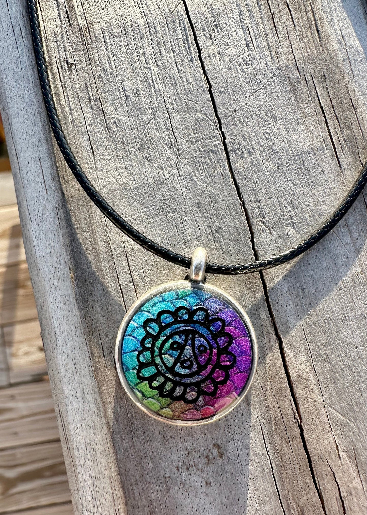 Colorful Taino Symbol Necklace: Coqui, Hibiscus, Sol de Utuado