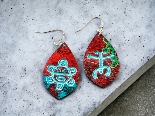Taino Coqui Earrings: Copper Turquoise Look, Puerto Rican Symbol Dangles