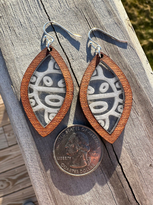 Taino Sol Earrings: Engraved Acrylic Inlay, Puerto Rico Art