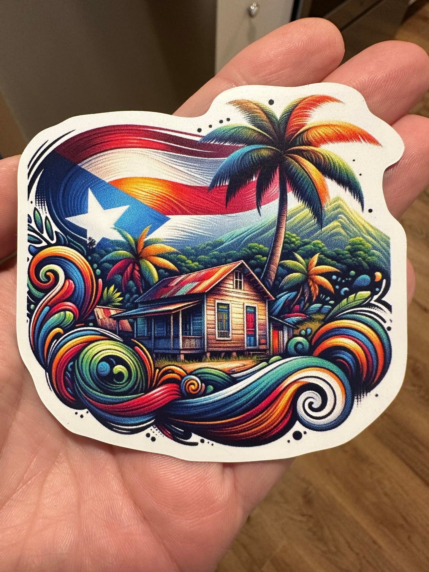 Puerto Rico Flag Magnet: Tropical Countryside casita Art, Boricua Gift