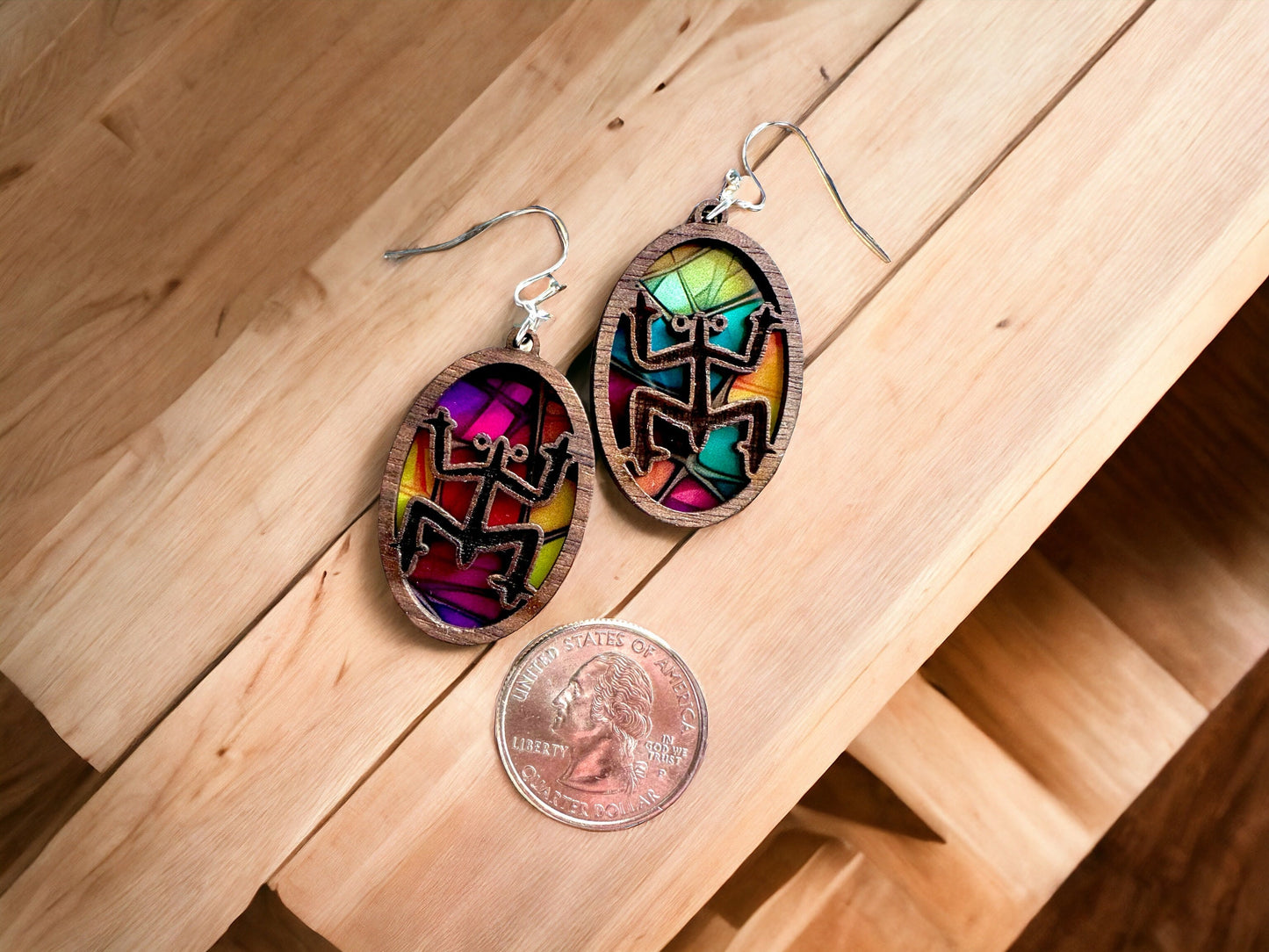Taino Coqui Earrings: Boricua Art, Stained Glass Look suncatcher jewelry, Puerto Rico art