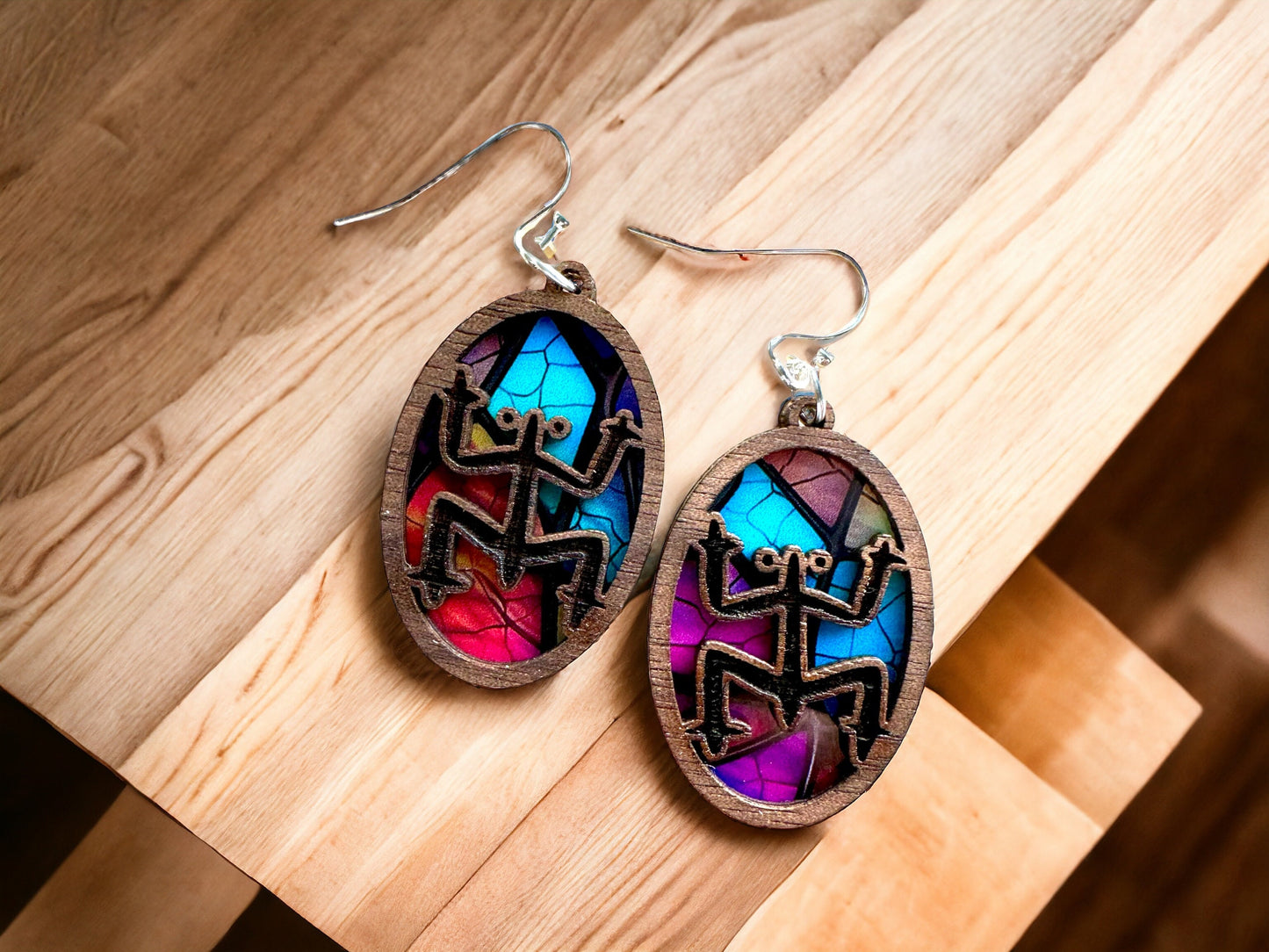 Taino Coqui Earrings: Boricua Art, Stained Glass Look suncatcher jewelry, Puerto Rico art