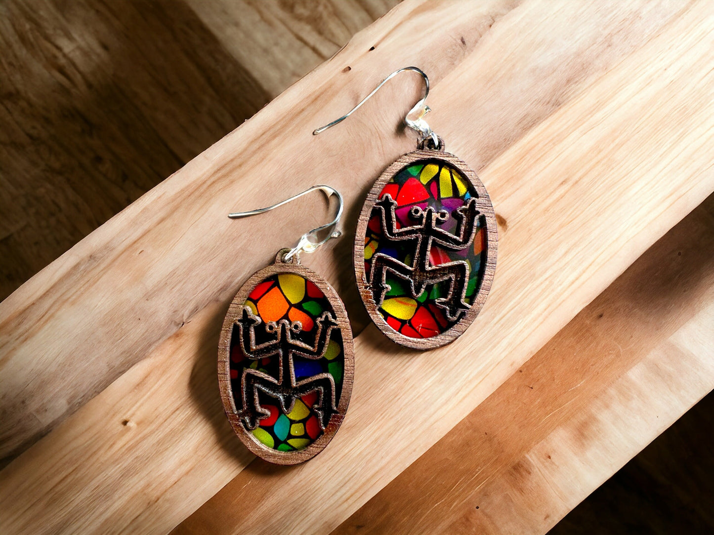 Taino Coqui Earrings: Boricua Art, Stained Glass Look suncatcher jewelry, Puerto Rico art