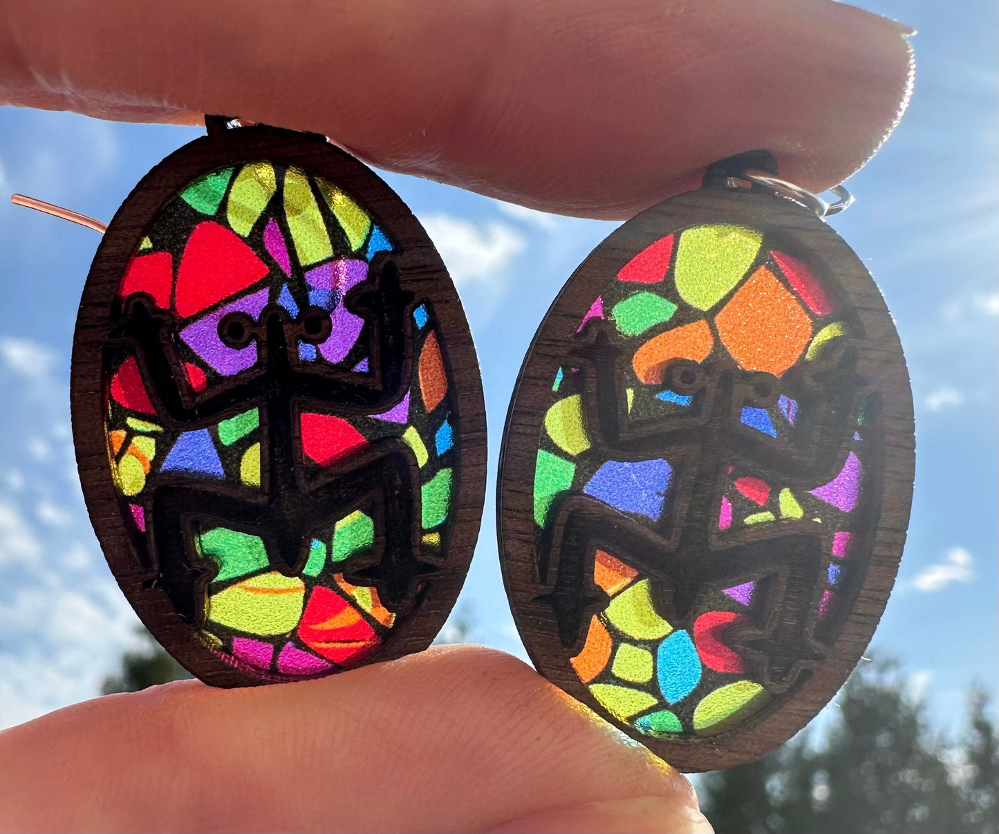 Taino Coqui Earrings: Boricua Art, Stained Glass Look suncatcher jewelry, Puerto Rico art