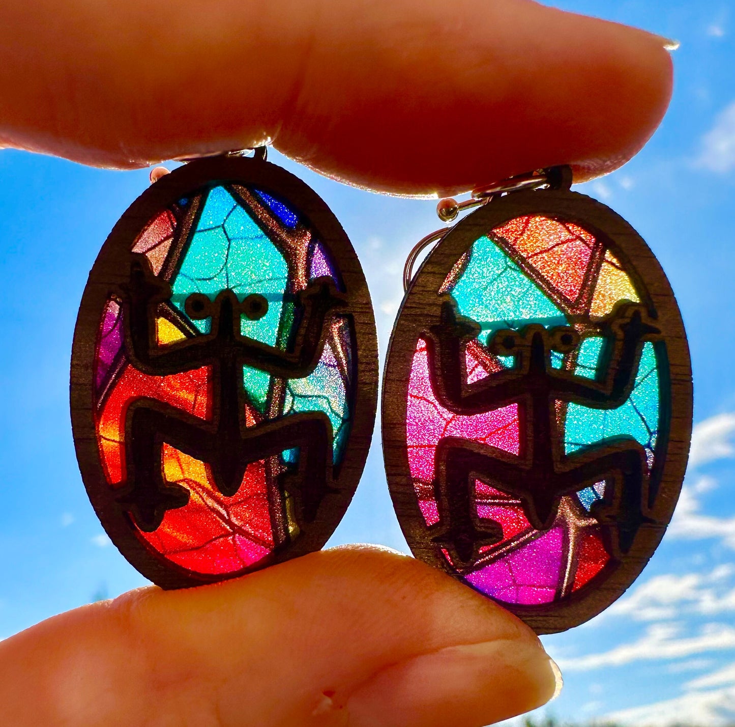 Taino Coqui Earrings: Boricua Art, Stained Glass Look suncatcher jewelry, Puerto Rico art