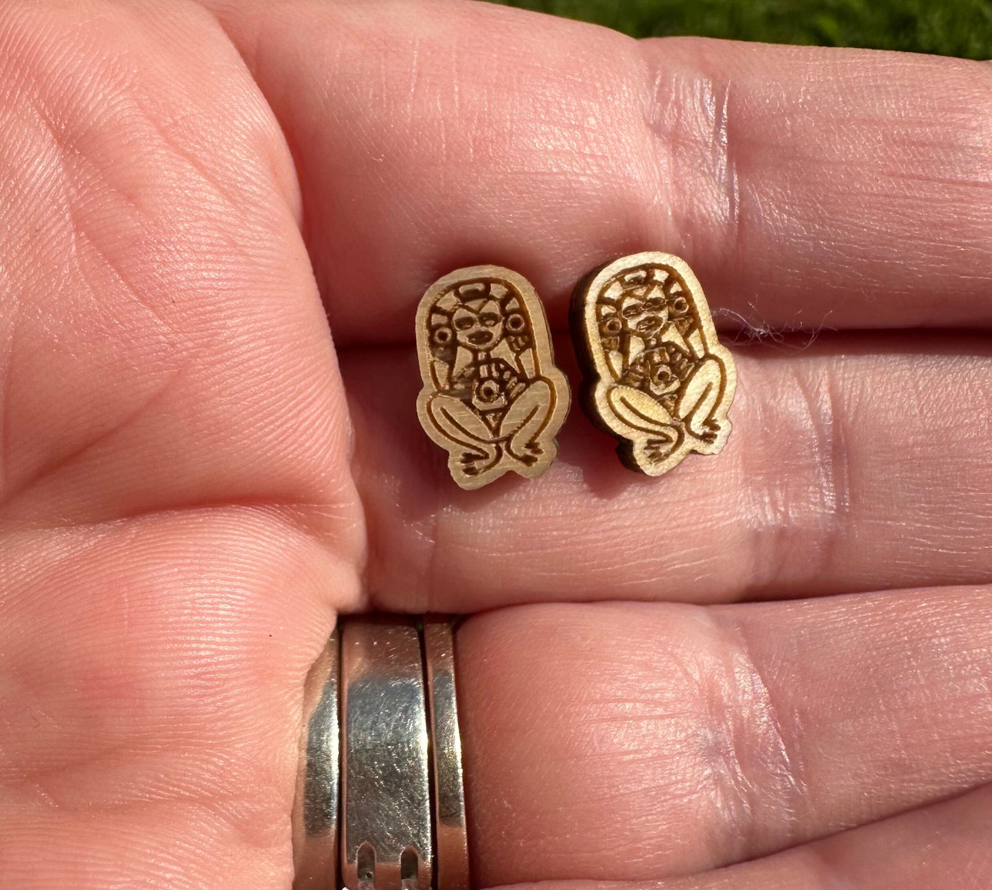 Atabey Taino Goddess Earrings: Engraved Maple Wood Studs