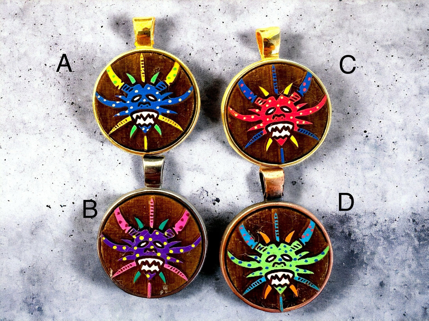 Hand-Painted Vejigante Mask Pendant: Puerto Rican Carnival Art Necklace