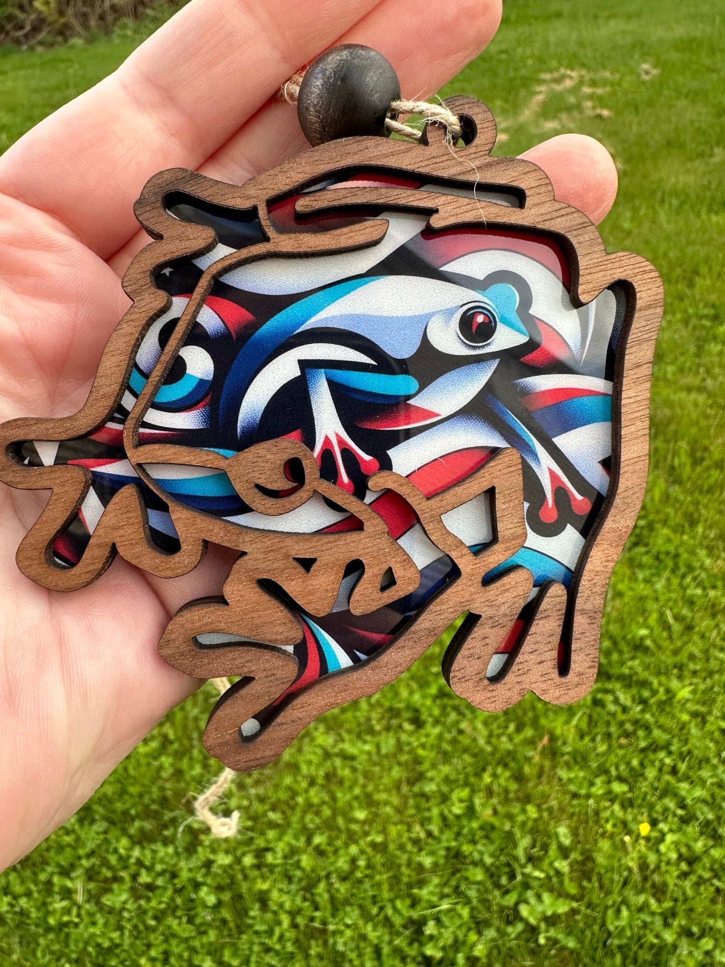 Coqui Frog Car Charm: Puerto Rican Flag Suncatcher Ornament, stained glass look