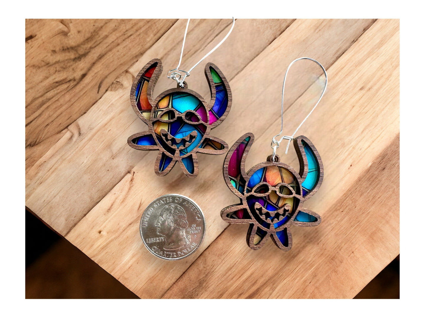 Vejigante Mask Earrings: Colorful Stained Glass Look, Puerto Rican Art