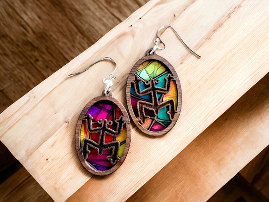 Taino Coqui Earrings: Boricua Art, Stained Glass Look suncatcher jewelry, Puerto Rico art