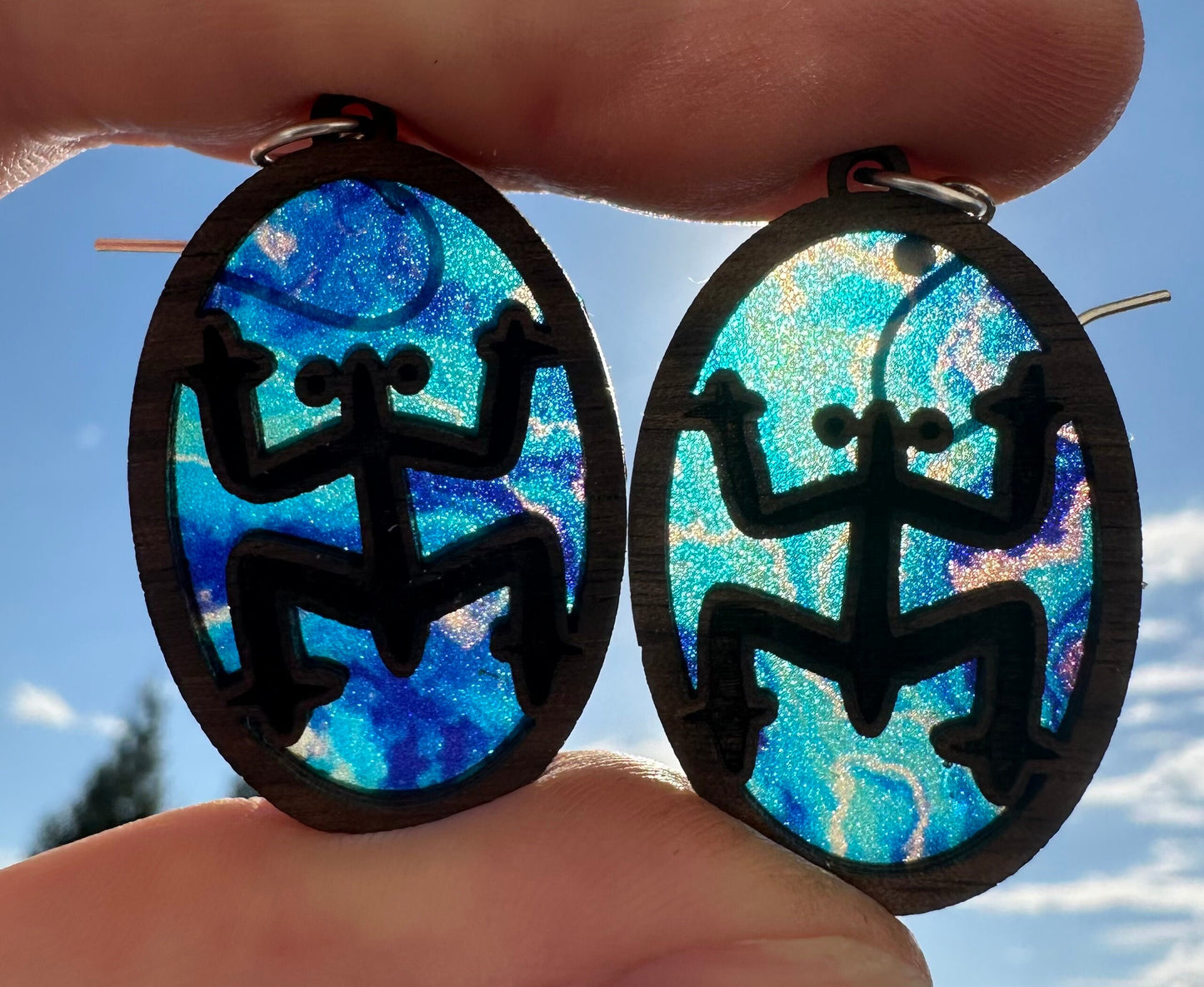 Taino Coqui Earrings: Boricua Art, Stained Glass Look suncatcher jewelry, Puerto Rico art