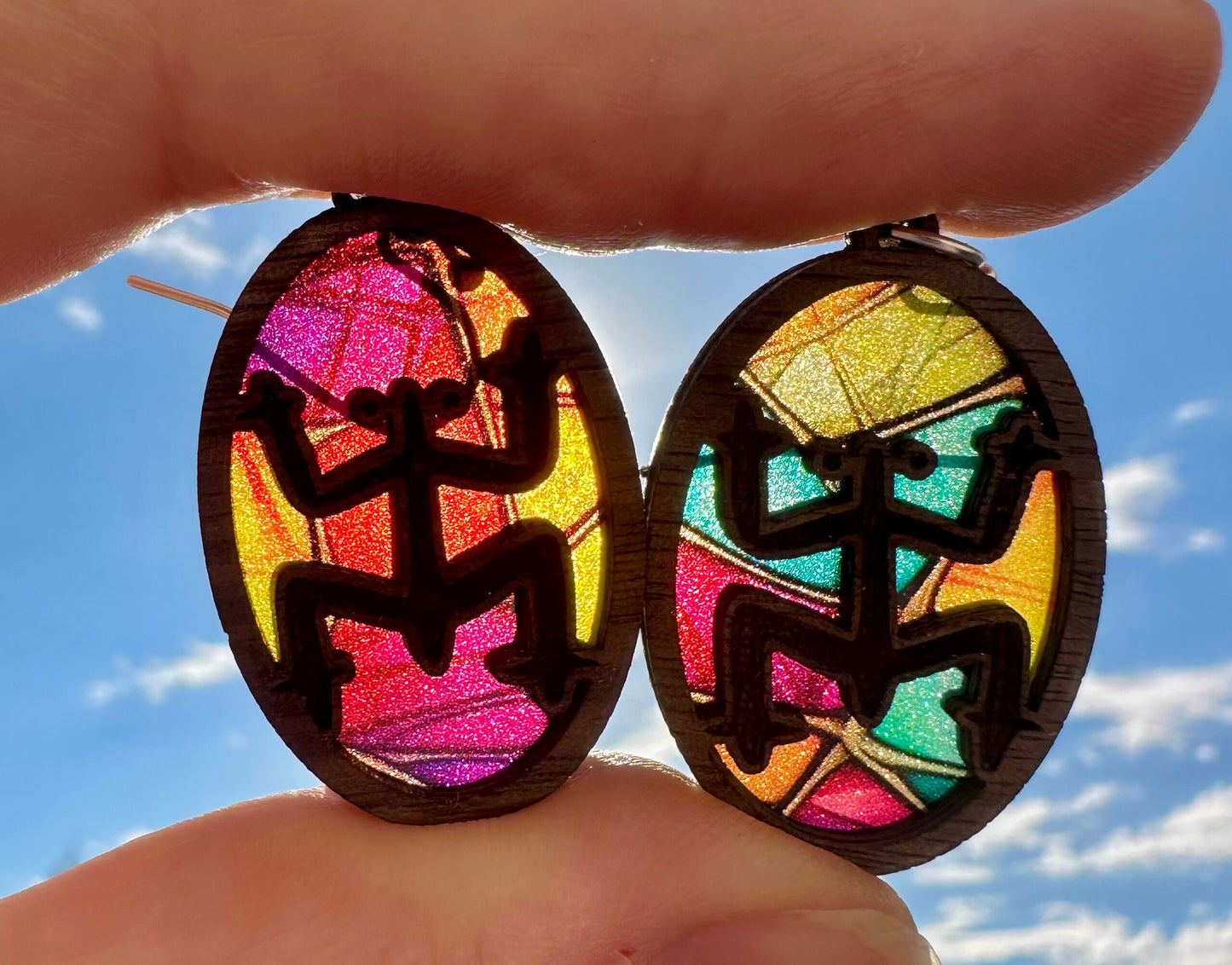Taino Coqui Earrings: Boricua Art, Stained Glass Look suncatcher jewelry, Puerto Rico art