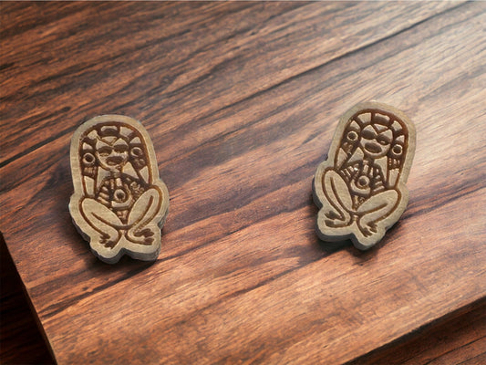 Atabey Taino Goddess Earrings: Engraved Maple Wood Studs