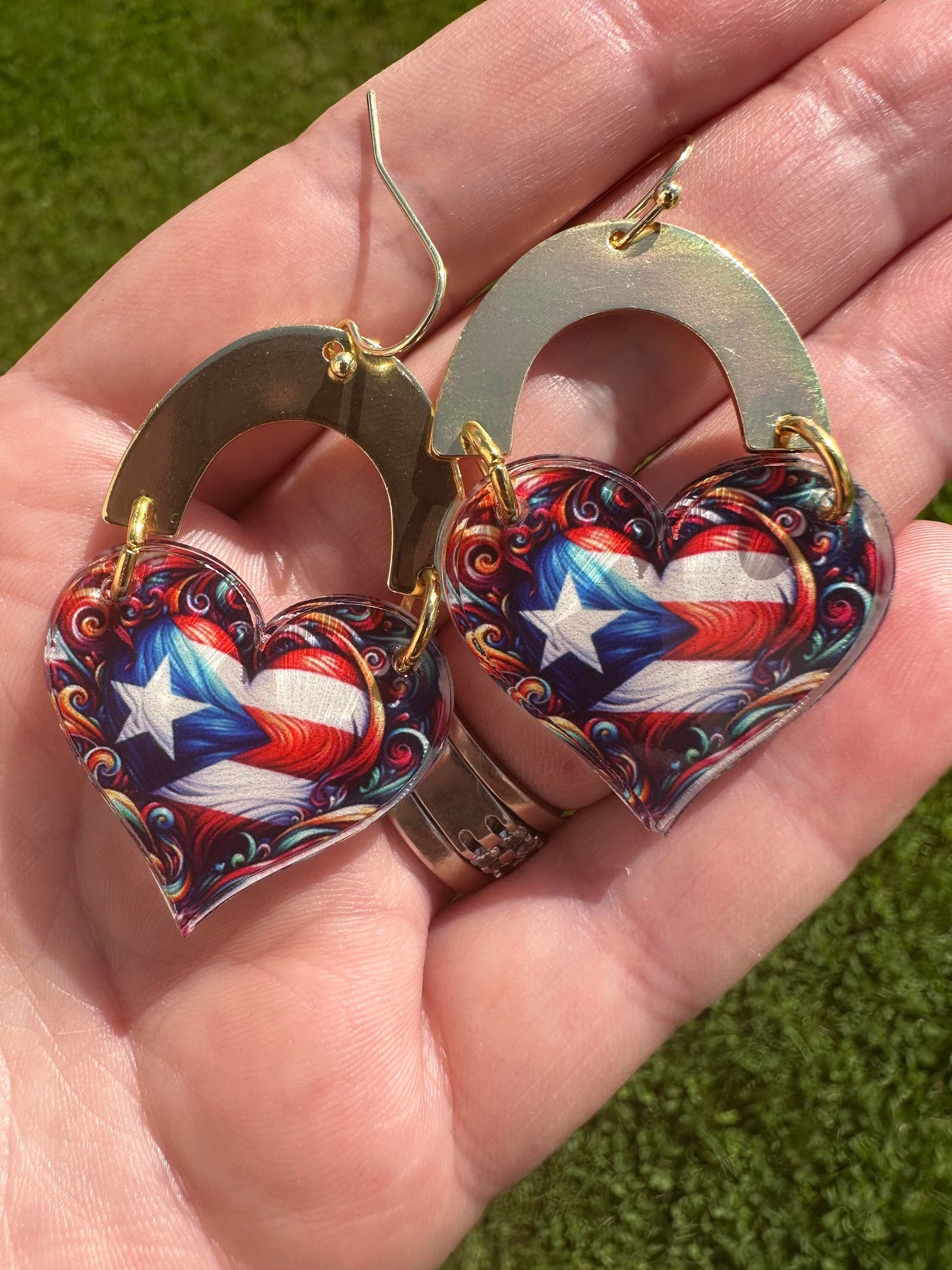 Puerto Rico Flag Heart Earrings: Boricua Pride Jewelry