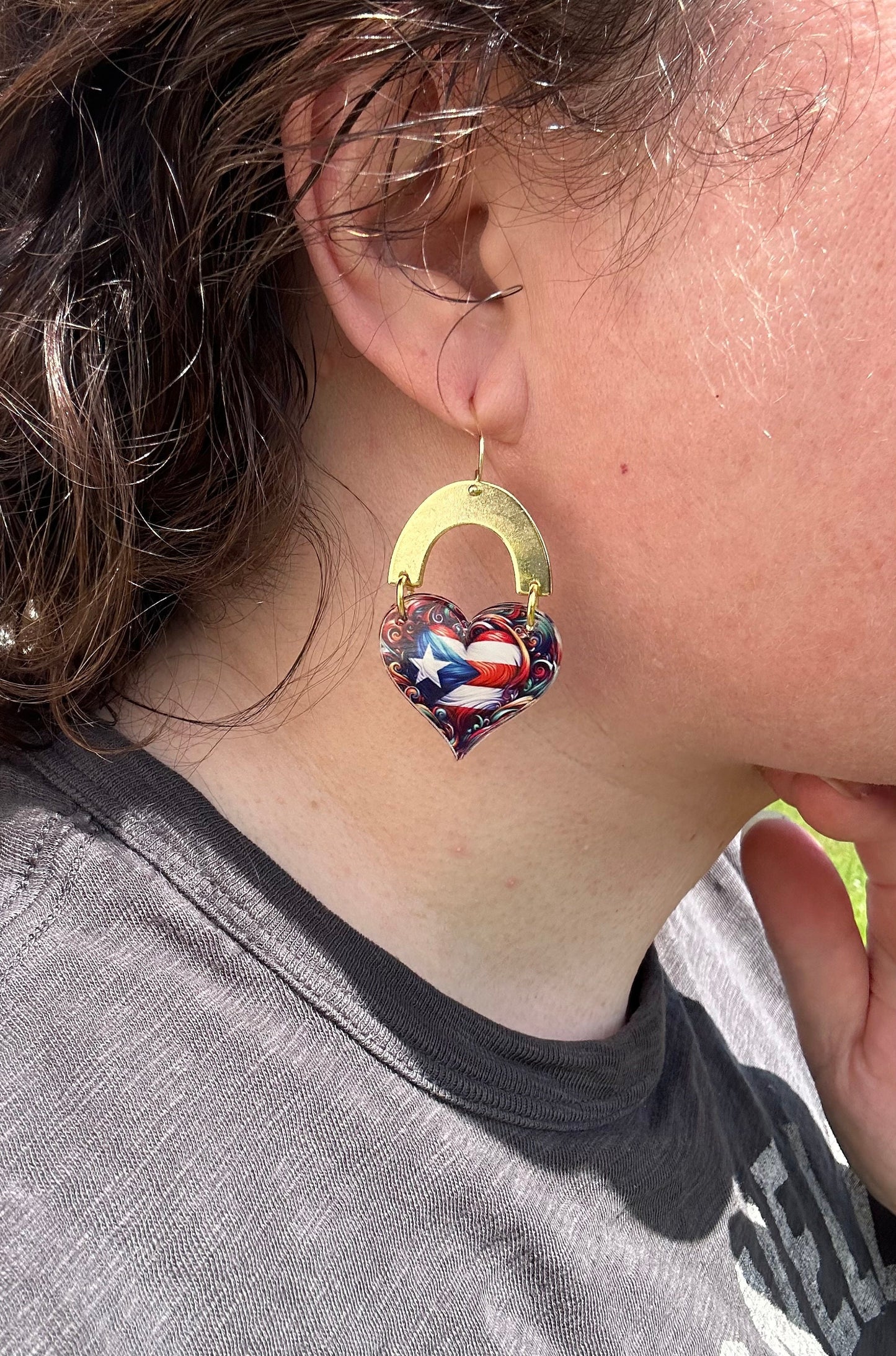 Puerto Rico Flag Heart Earrings: Boricua Pride Jewelry