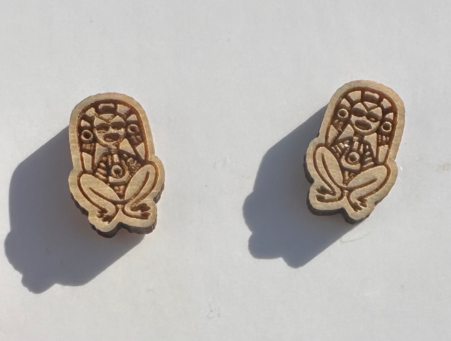 Atabey Taino Goddess Earrings: Engraved Maple Wood Studs