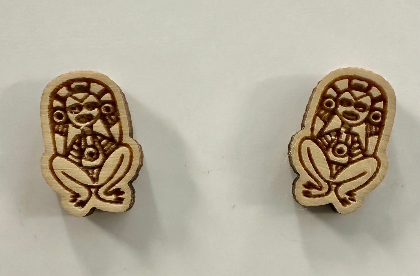 Atabey Taino Goddess Earrings: Engraved Maple Wood Studs