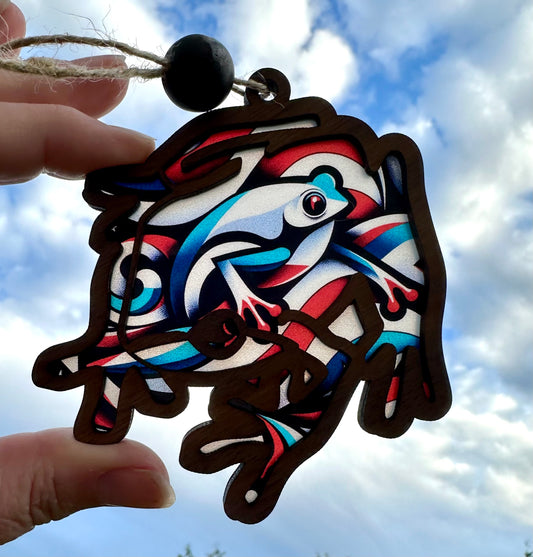 Coqui Frog Car Charm: Puerto Rican Flag Suncatcher Ornament, stained glass look