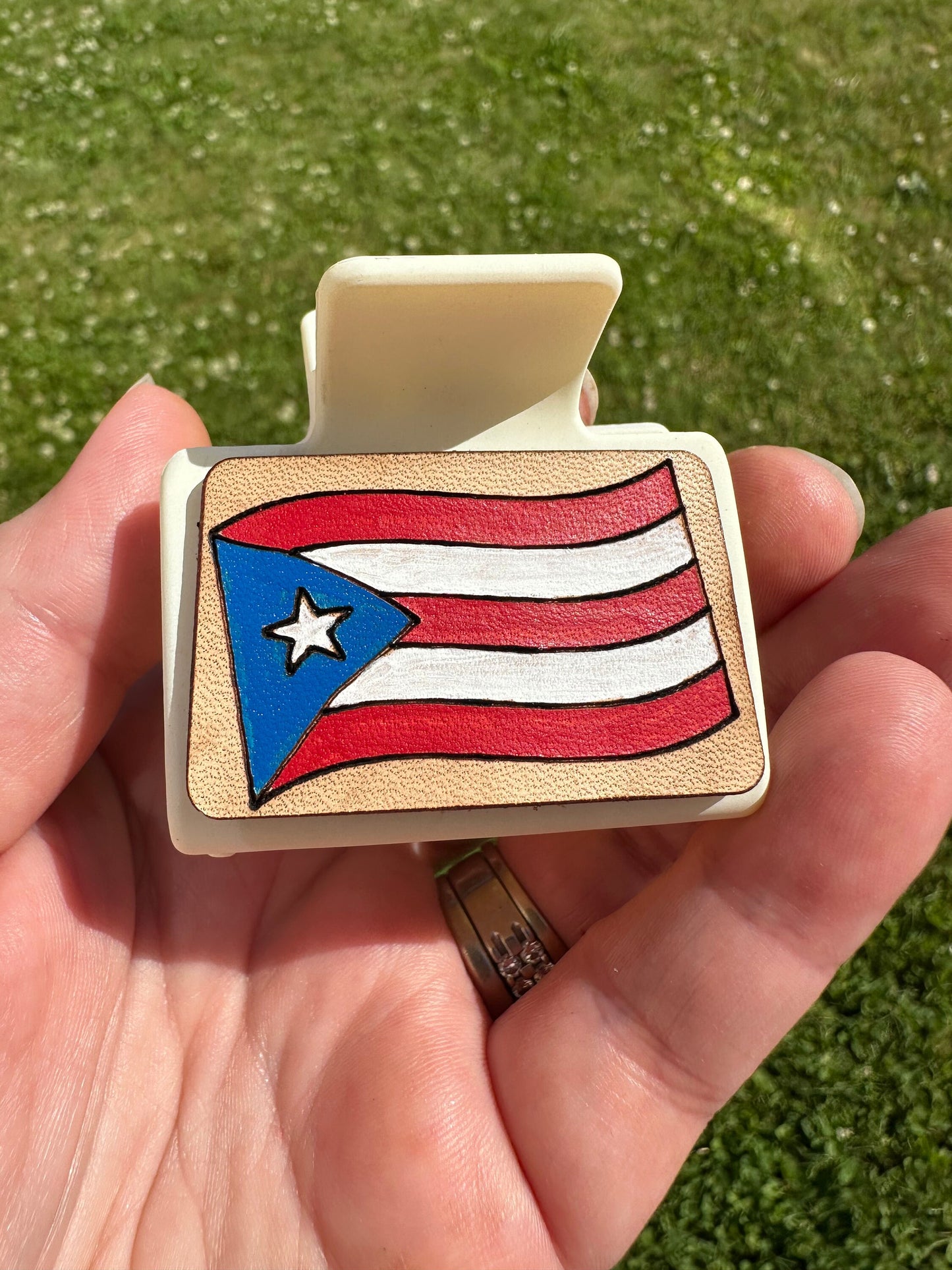 Taino Coqui Sol Leather Hair Clip: Puerto Rican Art Accessory