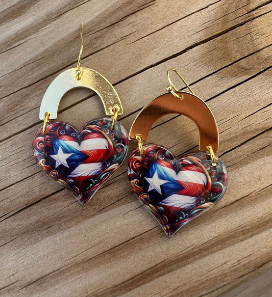 Puerto Rico Flag Heart Earrings: Boricua Pride Jewelry