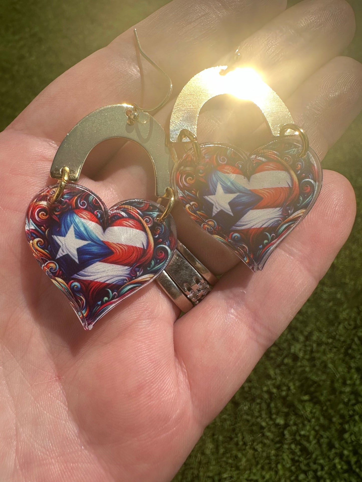 Puerto Rico Flag Heart Earrings: Boricua Pride Jewelry