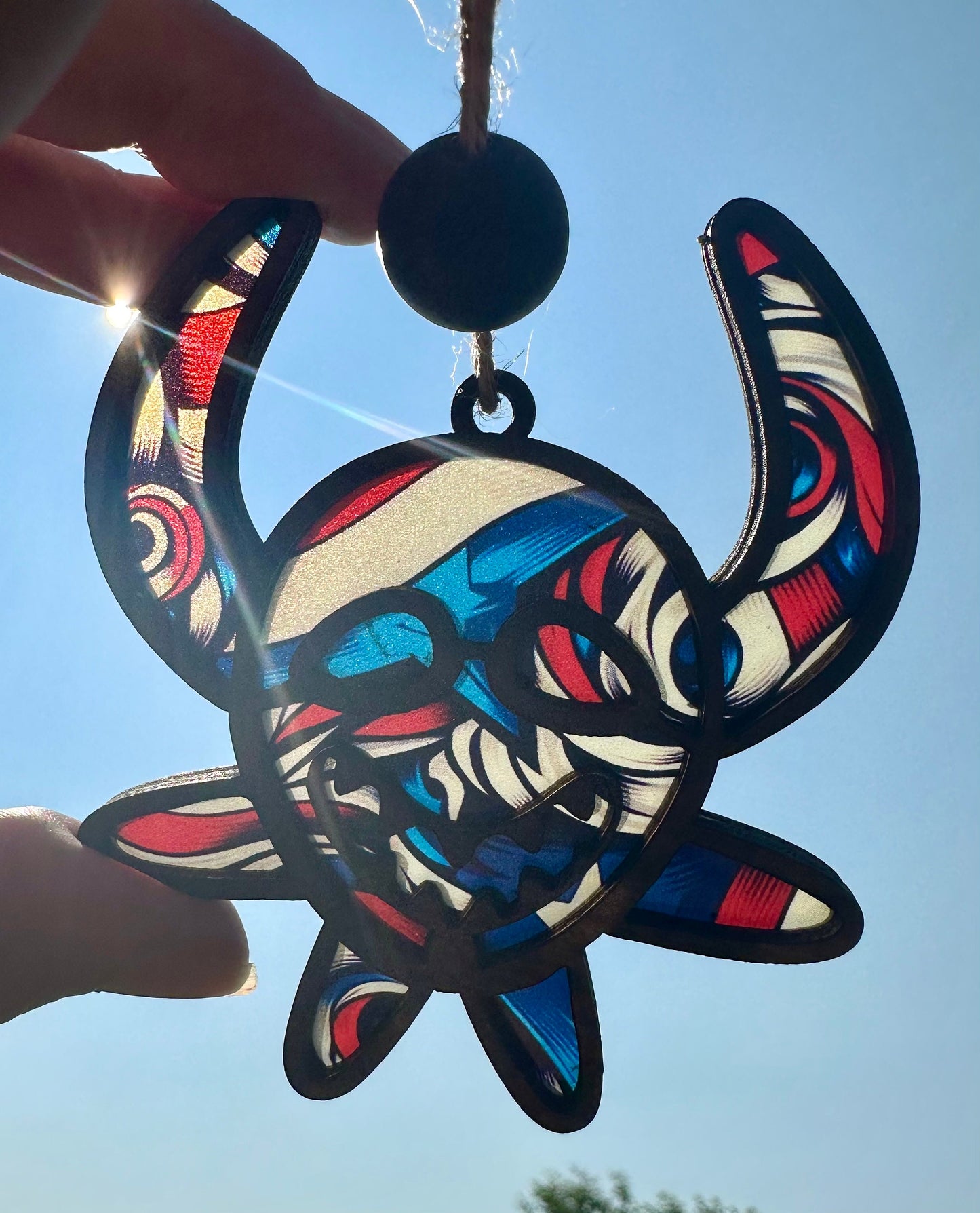 Vejigante Mask Car Charm: Puerto Rican Ornament Suncatcher, Stained glass look