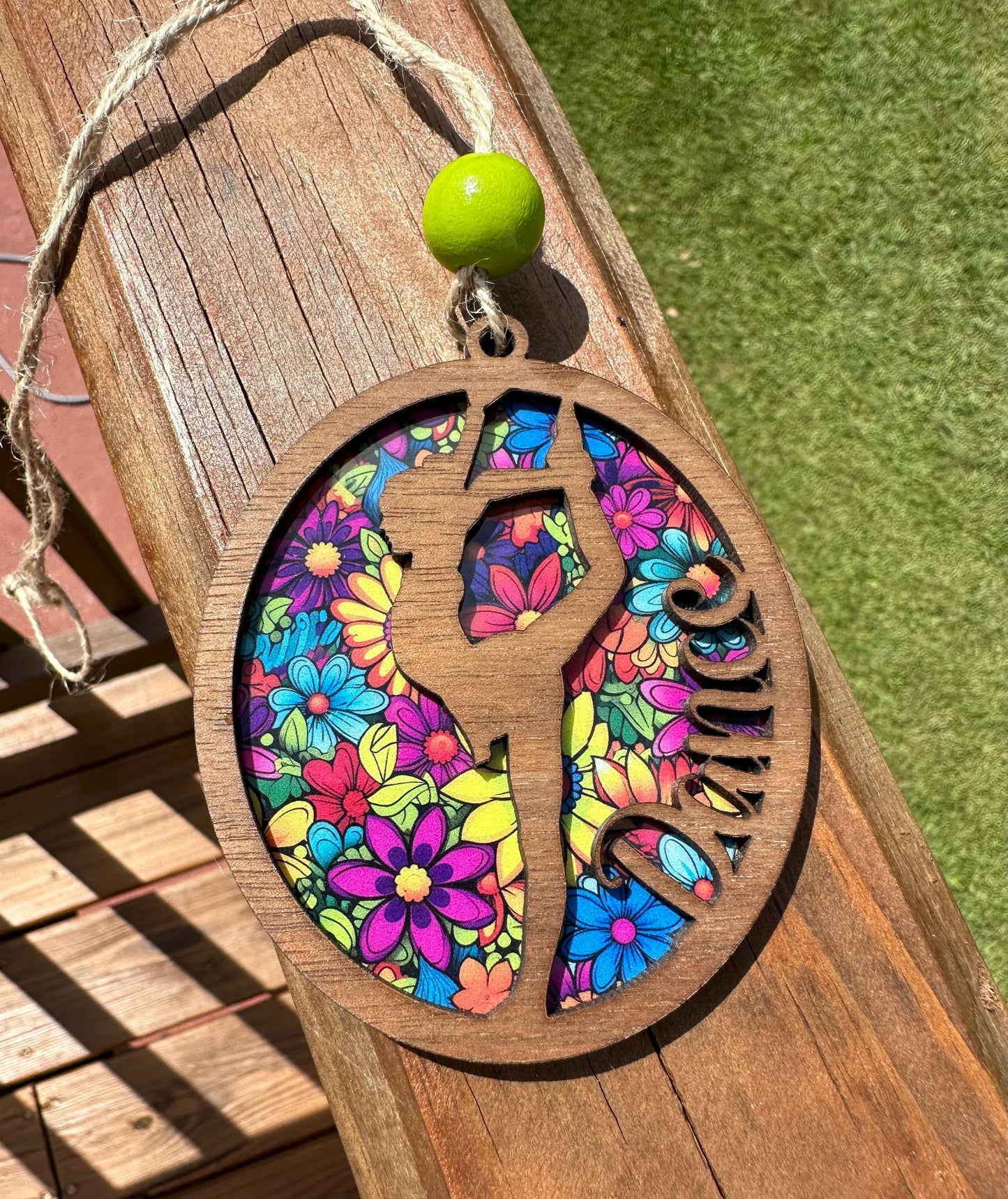 Walnut Dance Car Charm: Stained Glass look Floral Dancer suncatcher Ornament