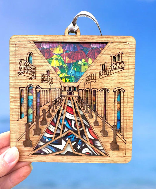 Calle Fortaleza Suncatcher: Puerto Rico Umbrellas, Red Oak Window Art