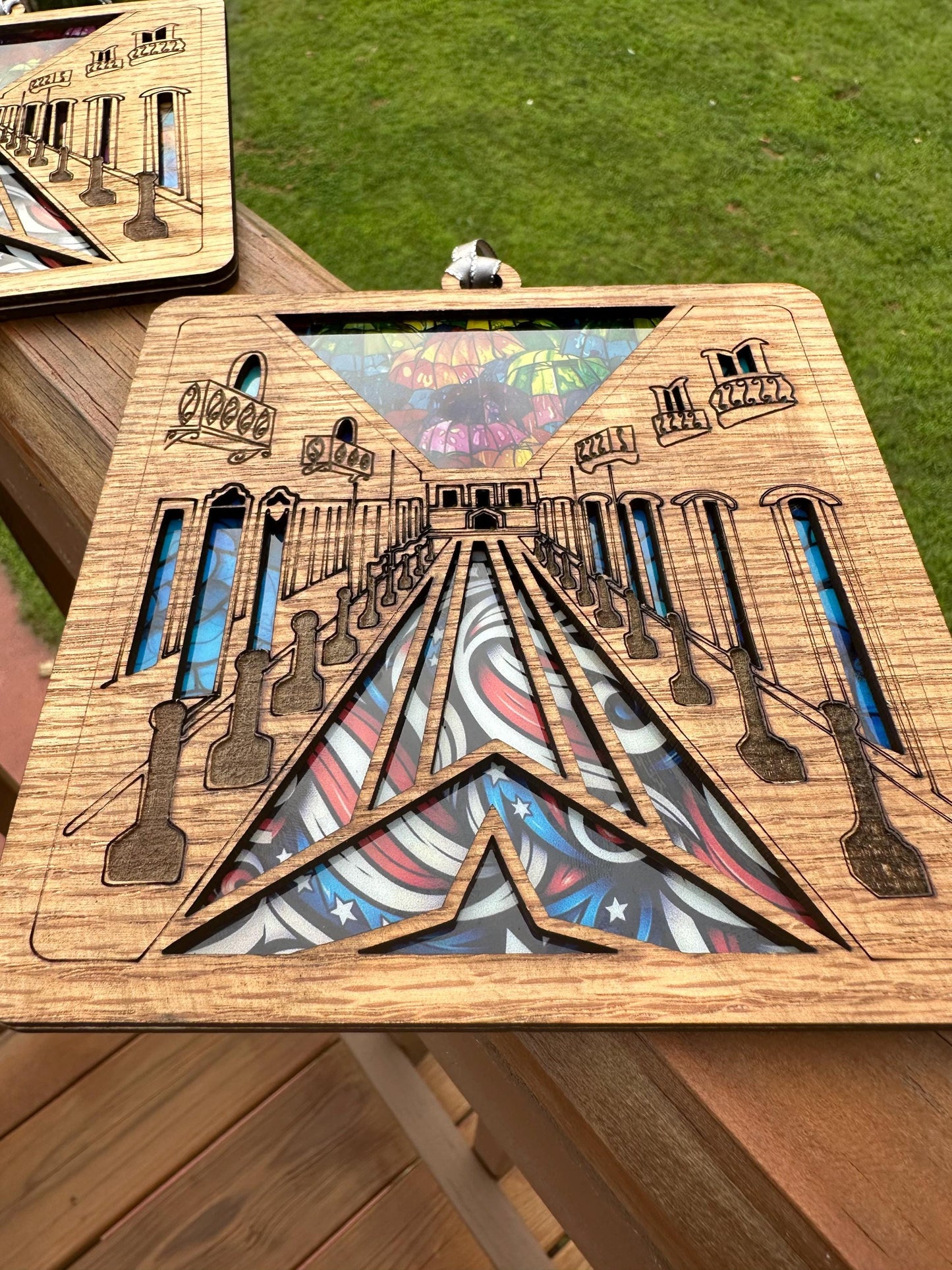Calle Fortaleza Suncatcher: Puerto Rico Umbrellas, Red Oak Window Art