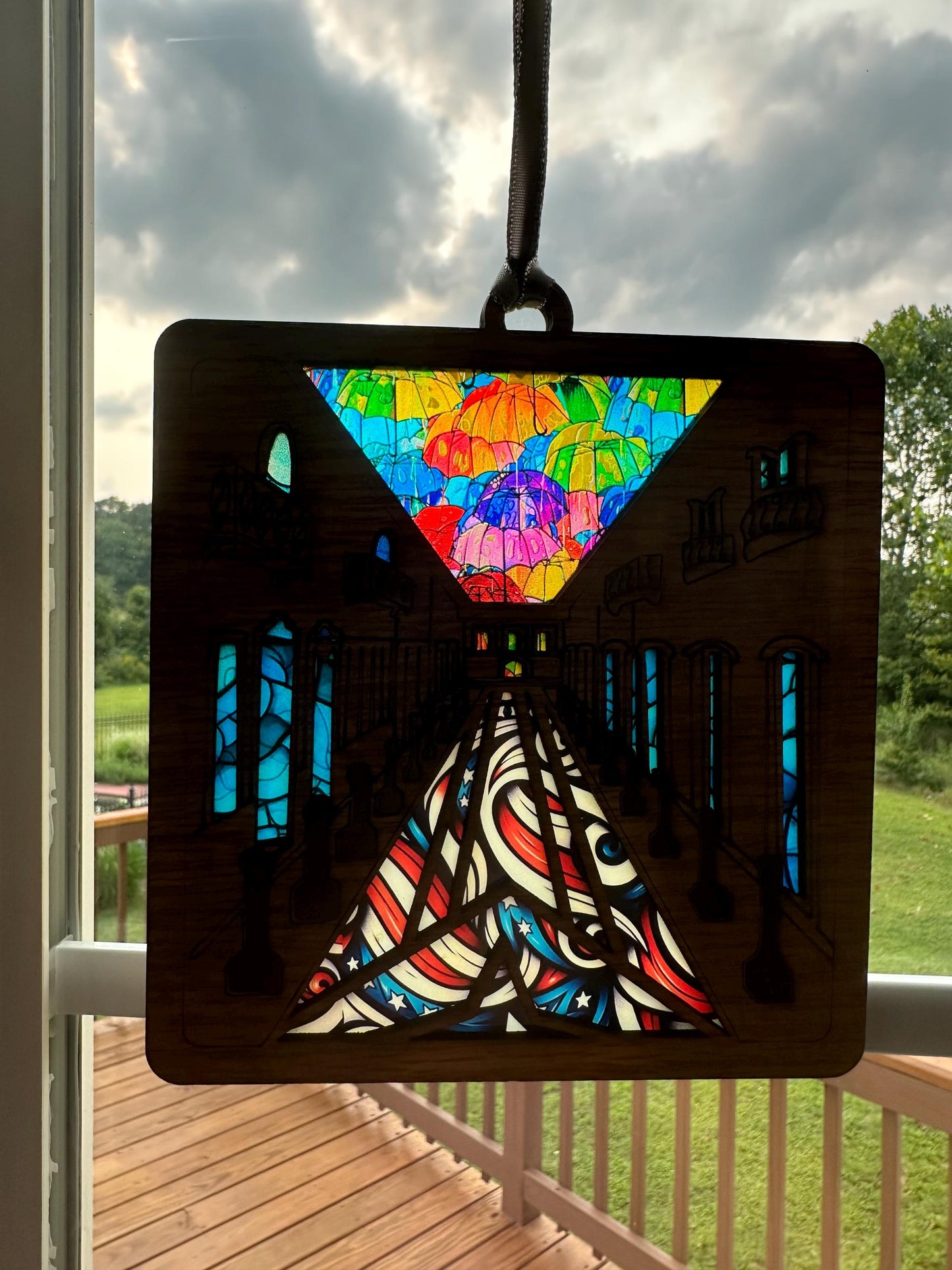Calle Fortaleza Suncatcher: Puerto Rico Umbrellas, Red Oak Window Art