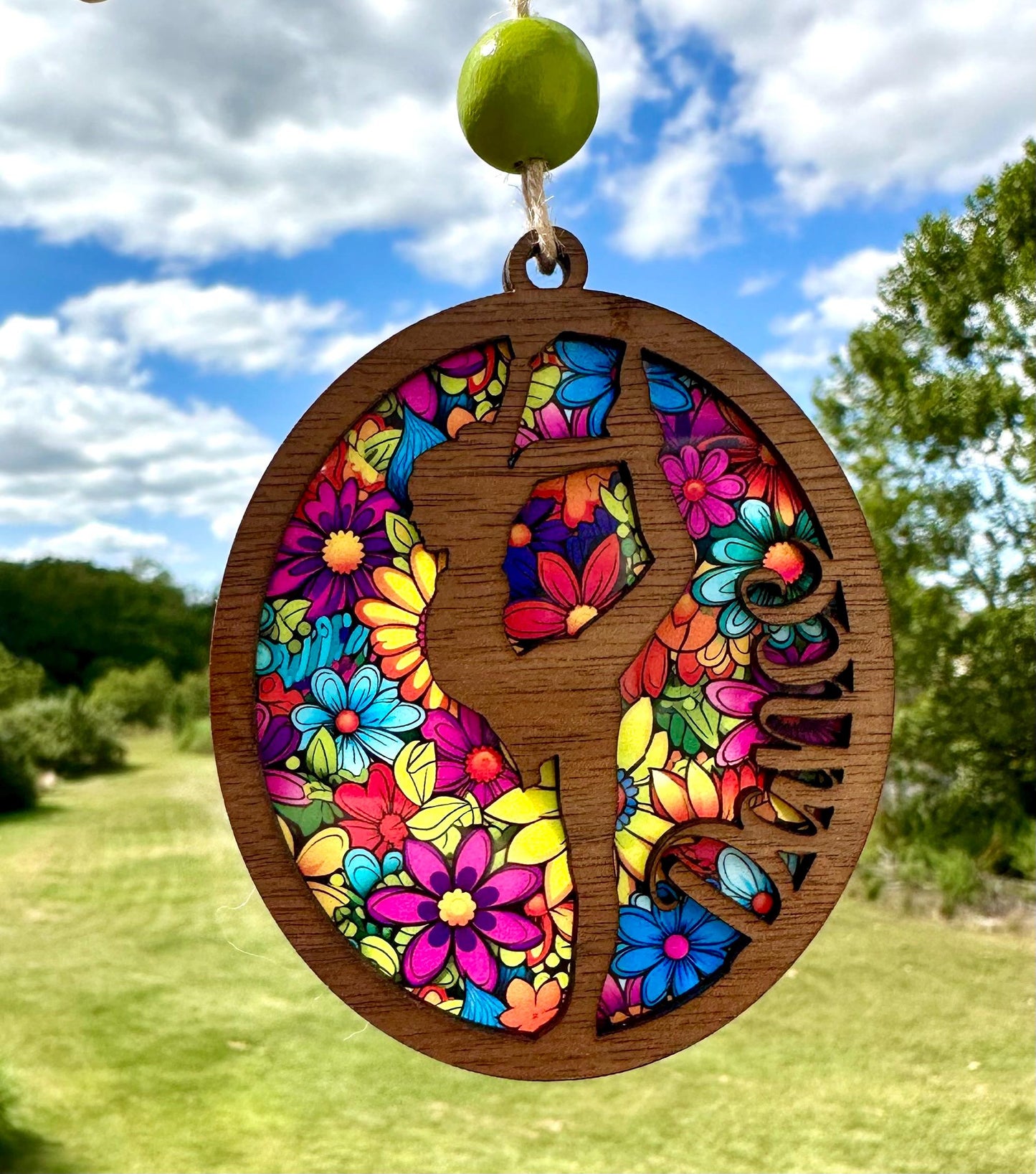 Walnut Dance Car Charm: Stained Glass look Floral Dancer suncatcher Ornament