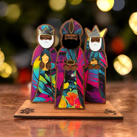 Handmade Tres Reyes Magos Wood figurines: Puerto Rican Christmas Decor, shelf sitter