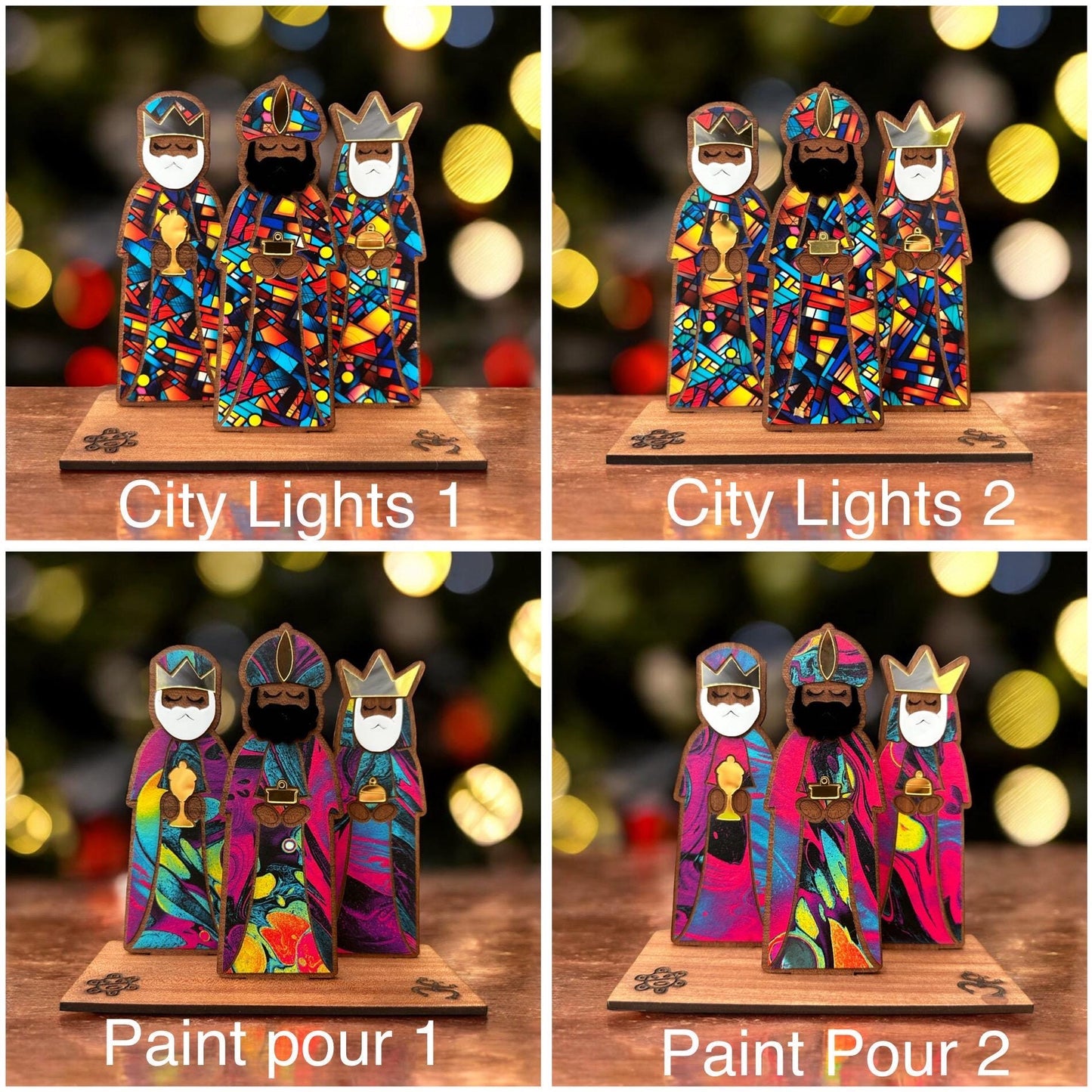 Handmade Tres Reyes Magos Wood figurines: Puerto Rican Christmas Decor, shelf sitter