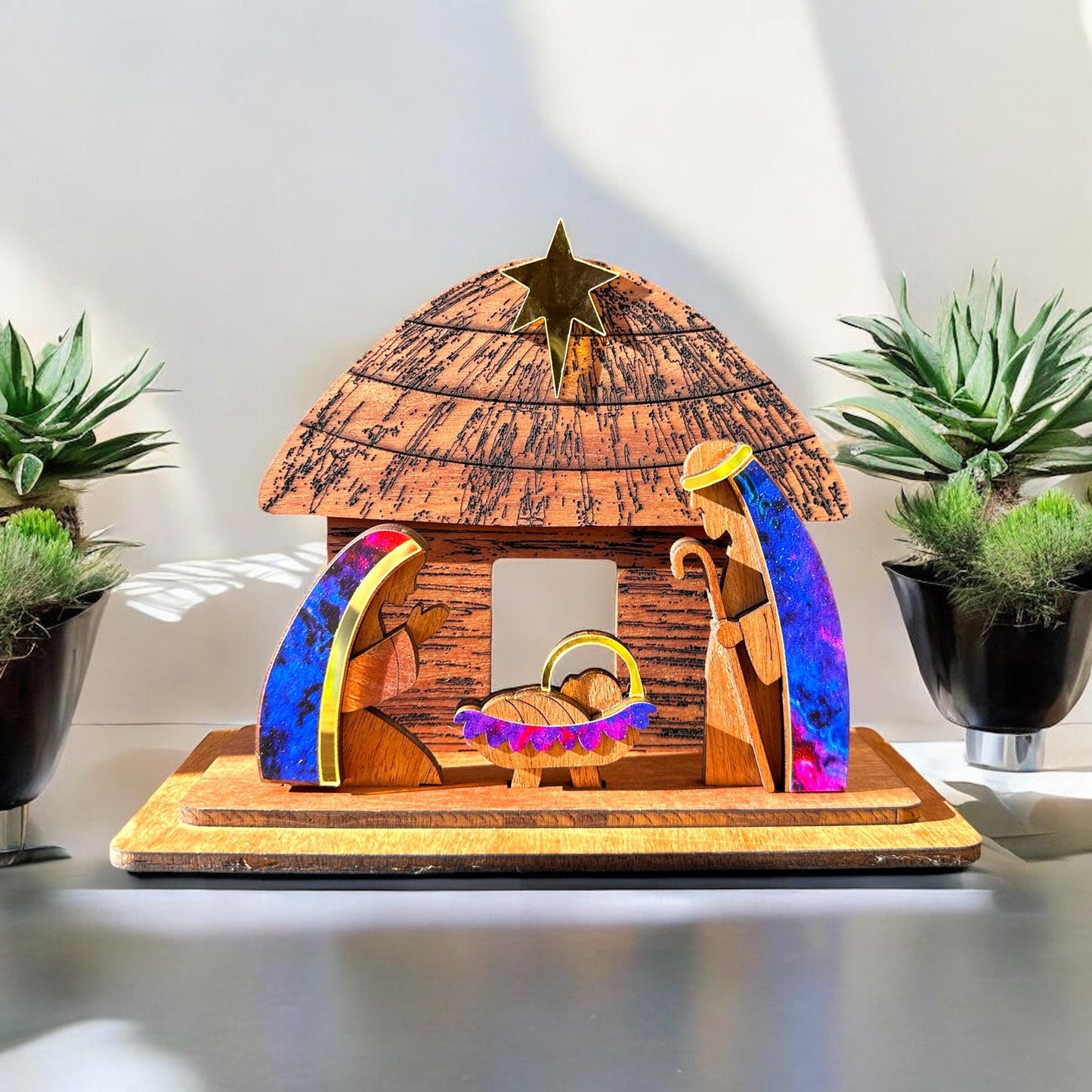 Handmade Wooden Nativity Set: Taino Bohío Crèche, Puerto Rico Art