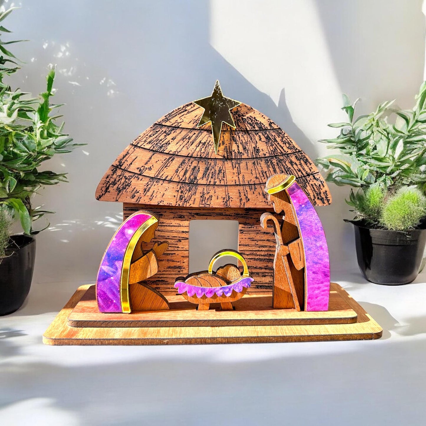 Handmade Wooden Nativity Set: Taino Bohío Crèche, Puerto Rico Art