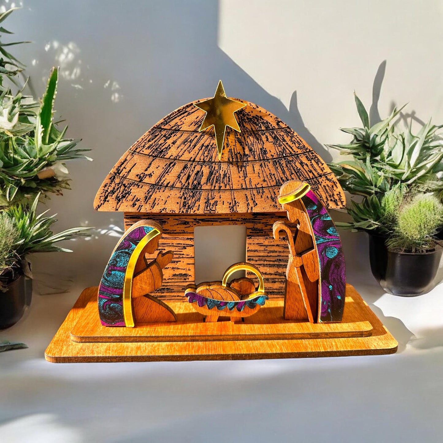 Handmade Wooden Nativity Set: Taino Bohío Crèche, Puerto Rico Art