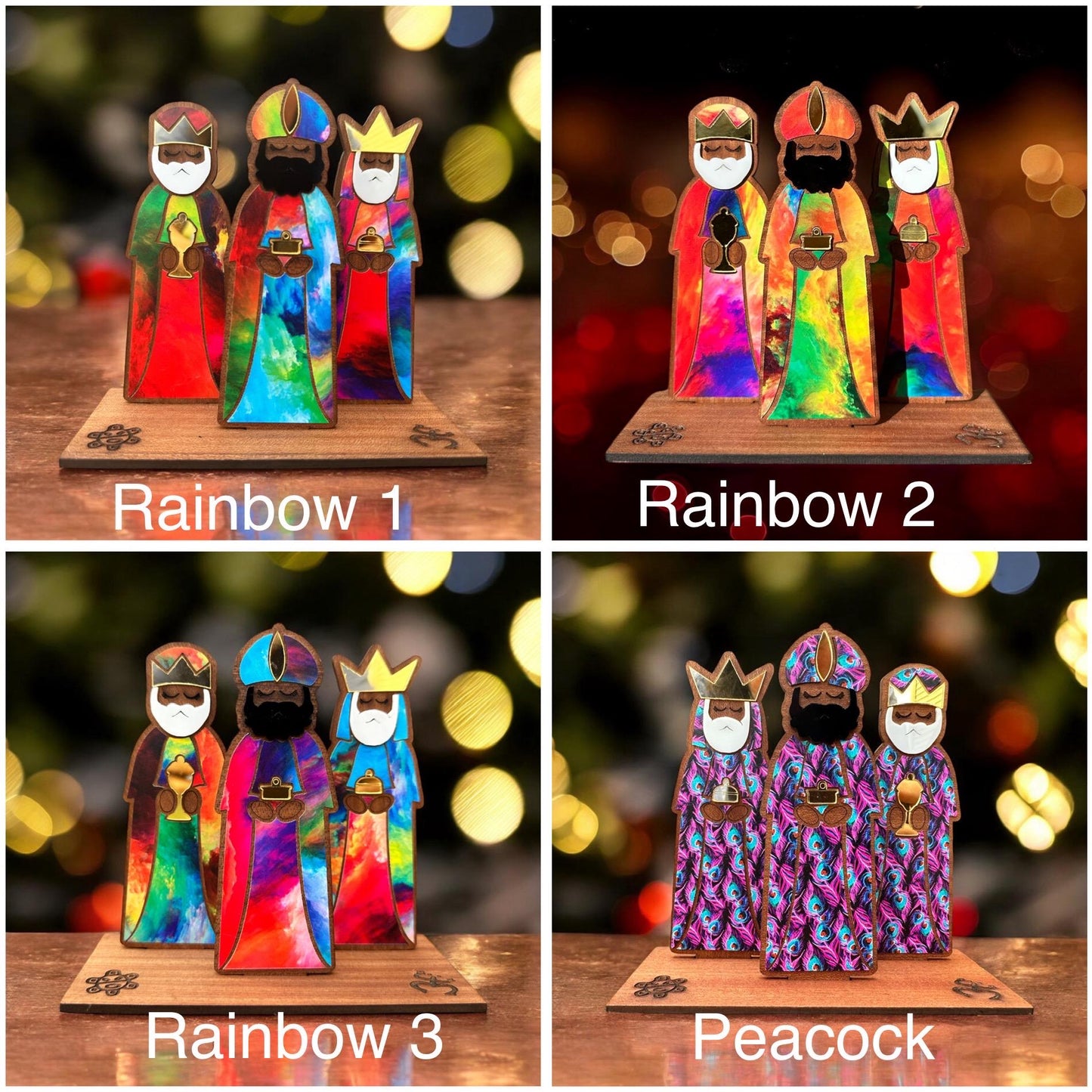 Handmade Tres Reyes Magos Wood figurines: Puerto Rican Christmas Decor, shelf sitter