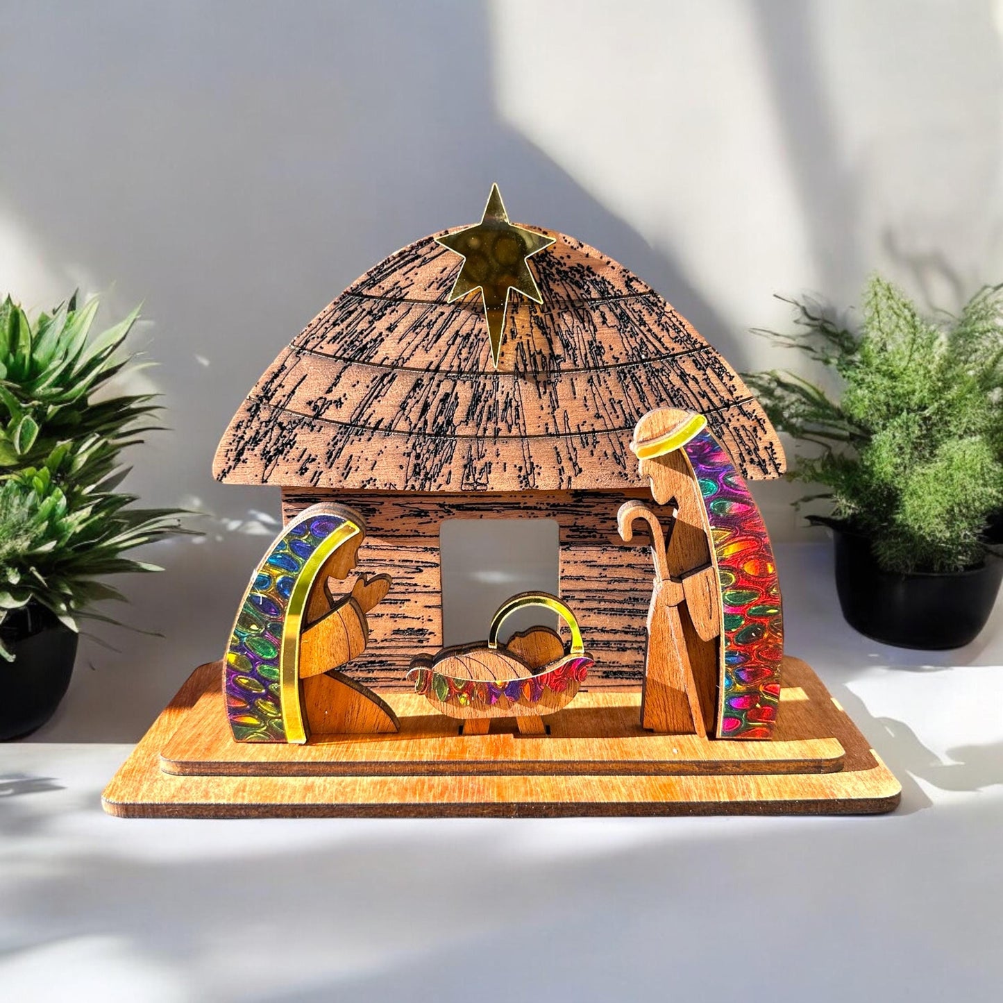 Handmade Wooden Nativity Set: Taino Bohío Crèche, Puerto Rico Art