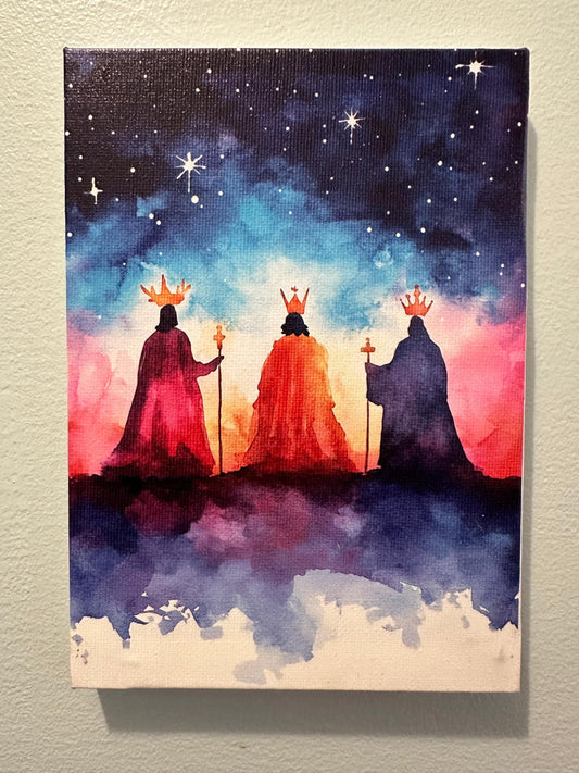 Three Kings Canvas Print: Watercolor Nativity Scene Wall Art