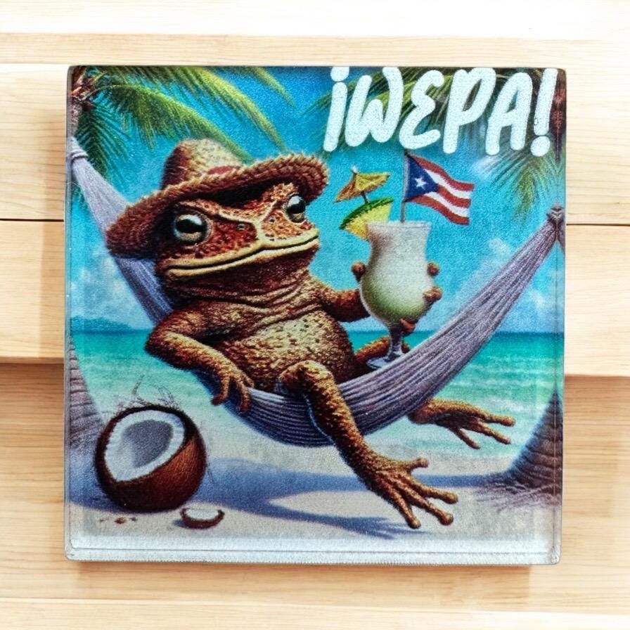 Puerto Rican Frog Magnet: Sapo Concho Wepa Art Souvenir, piña colada in a hammock