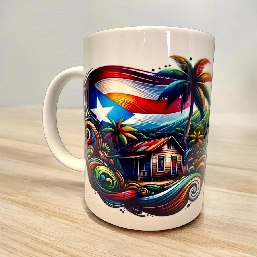 Puerto Rico Countryside casita Coffee Mug: Boricua Flag Ceramic Cup