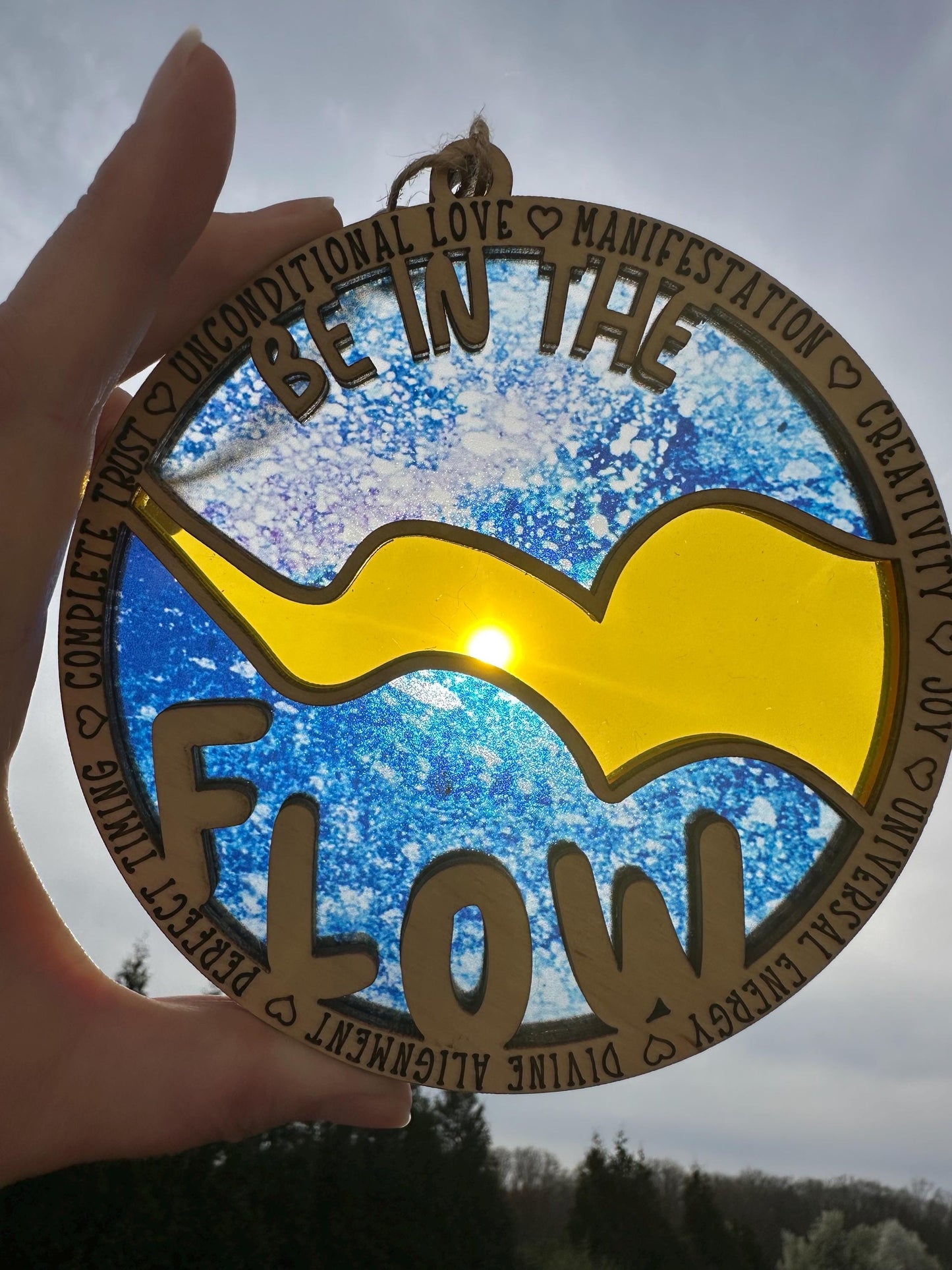 Be in the Flow Suncatcher: Divine Connection Window Art, Spiritual Decor