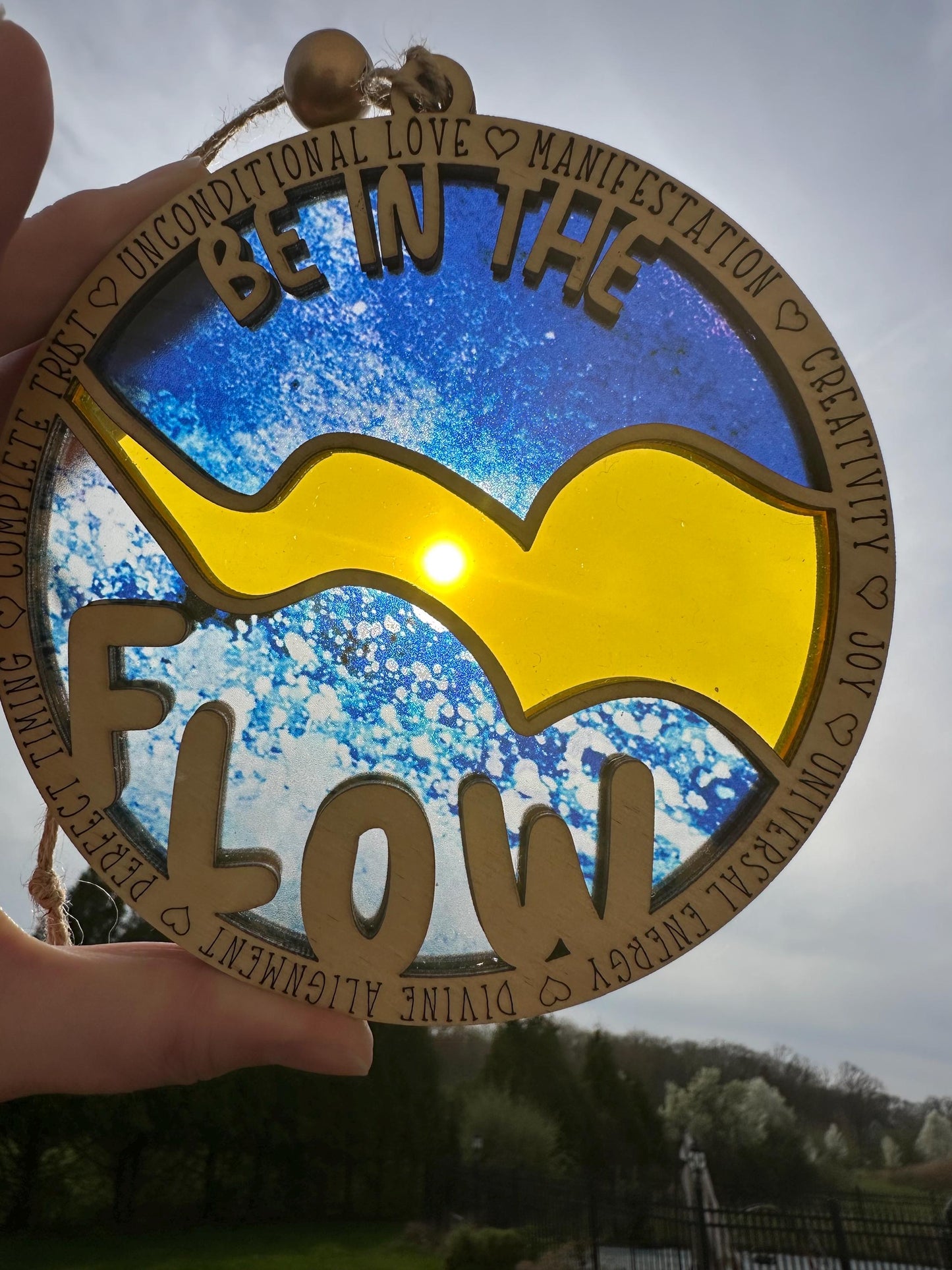 Be in the Flow Suncatcher: Divine Connection Window Art, Spiritual Decor