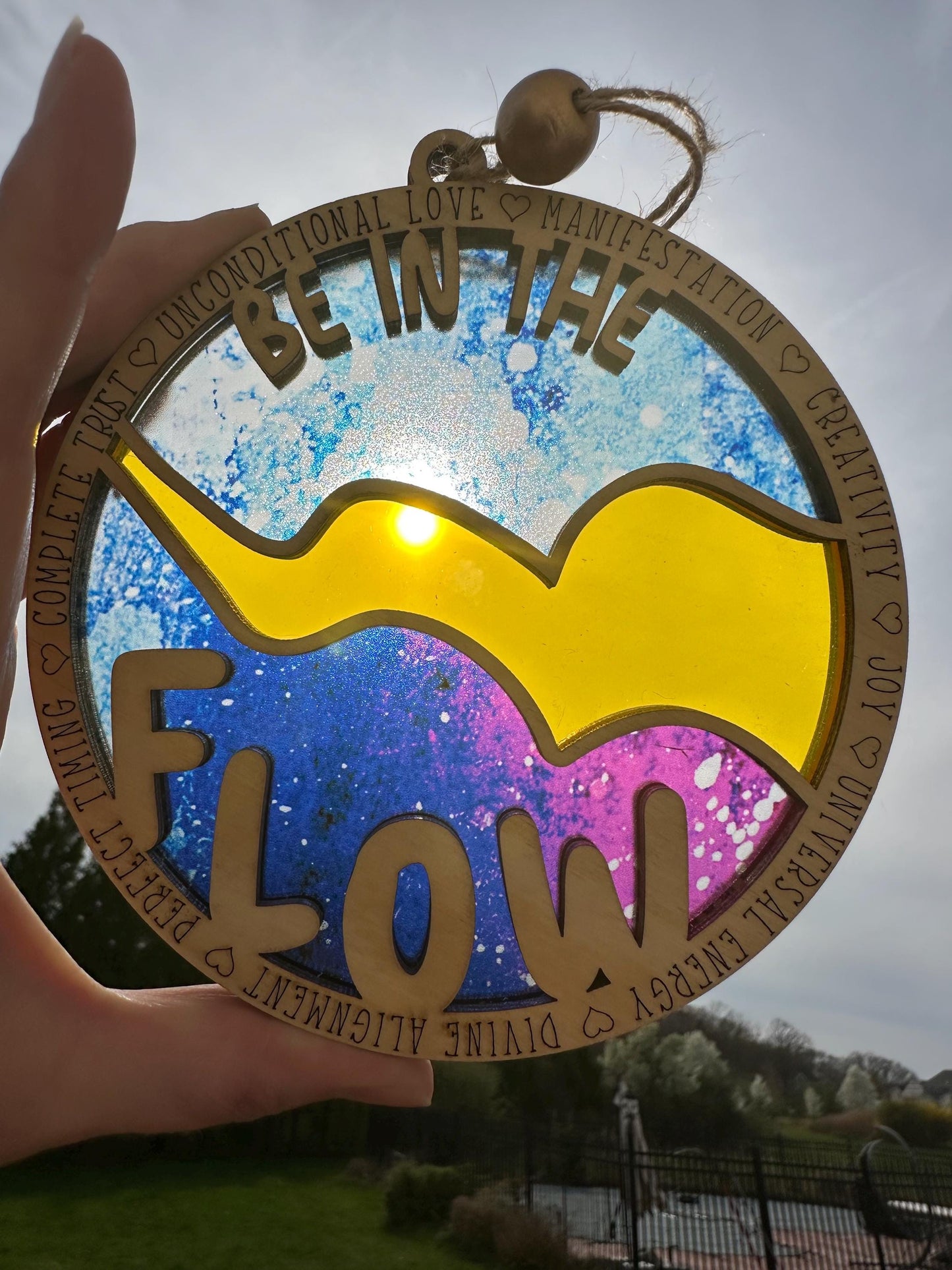 Be in the Flow Suncatcher: Divine Connection Window Art, Spiritual Decor