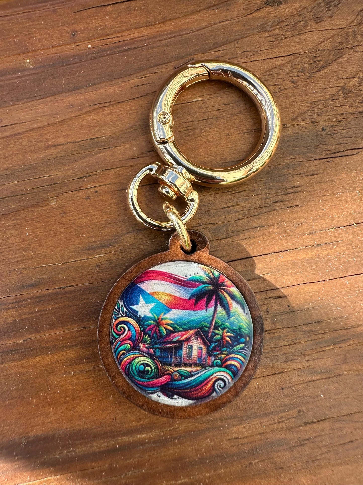 Puerto Rican Flag Casita Wooden Keychain: Boricua Pride